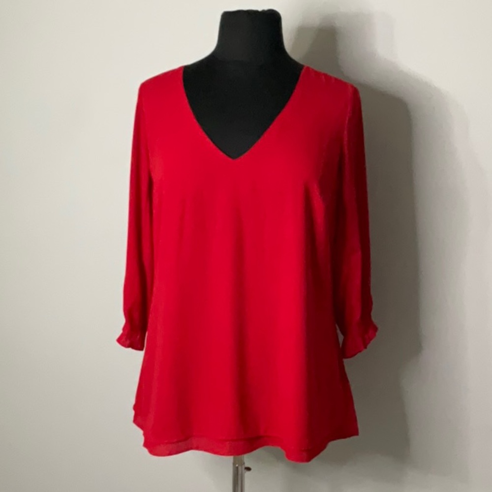 City Chic Mid Length Sleeve with Ruffles   Size 1X Red Blouse